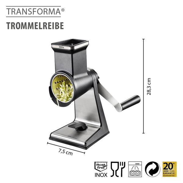 -GEFU- "TRANSFORMA" Trommelreibe mit drei LASER CUT Trommeln