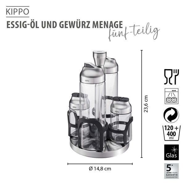 -GEFU- "KIPPO" Essig-Öl und Gewürz Menage, 5-teilig