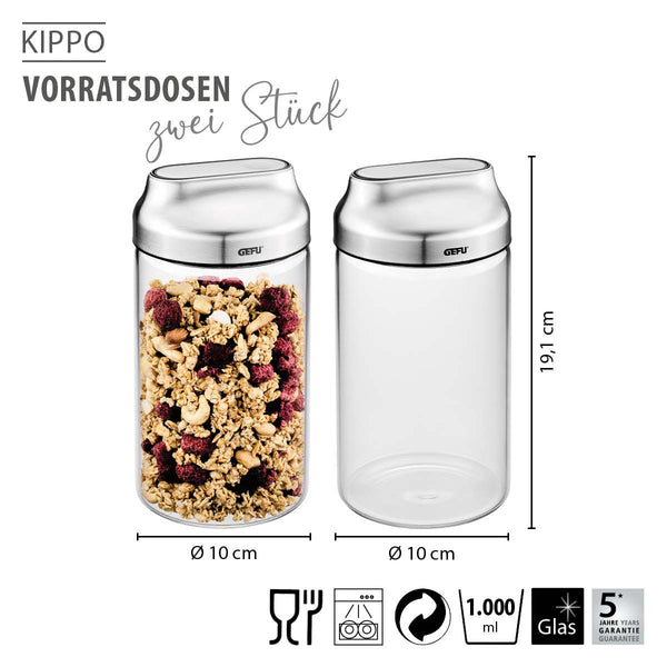 -GEFU- Aktion "KIPPO" Vorratsdosen, 1.000 ml, 2 Stück