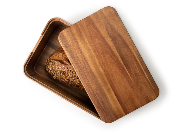 -Continenta- Brotkasten aus Akazienholz 36 x 23 x 16 cm mit Brotschneidebrett