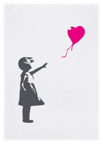 -17;30 Hamburg- Geschirrtuch weiß, Streetart Dreamer - Girl with Balloon